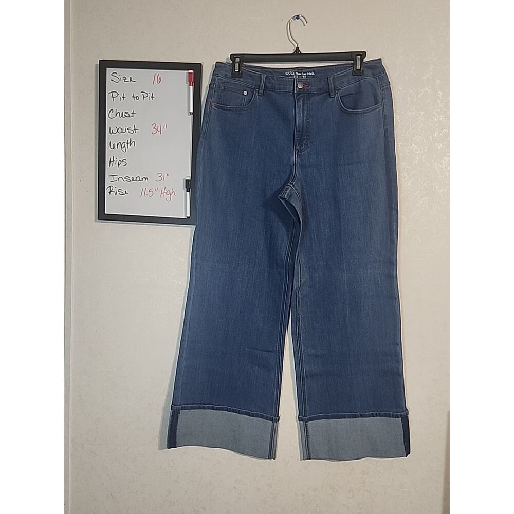 Peace Love World Womens Jeans sz 16 Stretch High Rise Wide Cuff Wide Leg